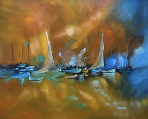 Boats in the Sunset von Jenny Lee, Malerei kaufen auf Singulart