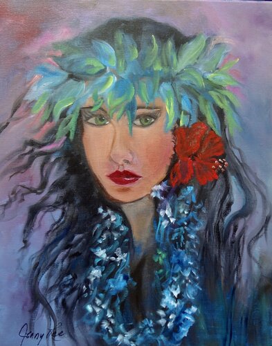 Lovely Hula Girl with Hibiscus in Her Hair von Jenny Lee, Malerei kaufen auf Singulart