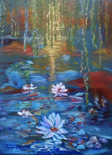 Evening at Monet's Pond van Jenny Lee, Schilderij te koop op Singulart