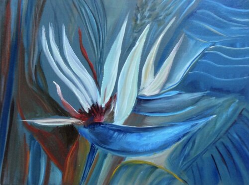 White Bird of Paradise van Jenny Lee, Schilderij te koop op Singulart