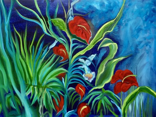 Anthurium Jungle van Jenny Lee, Schilderij te koop op Singulart