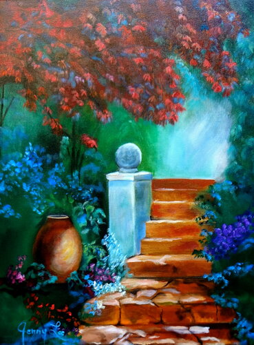 Tranquil Gardens van Jenny Lee, Schilderij te koop op Singulart