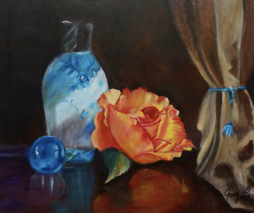 Peach Rose and chinese Vase von Jenny Lee, Malerei kaufen auf Singulart
