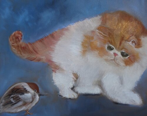 Kitty and the Bird van Jenny Lee, Schilderij te koop op Singulart