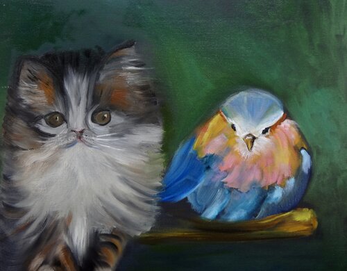 Kitty and the Bird 11 van Jenny Lee, Schilderij te koop op Singulart