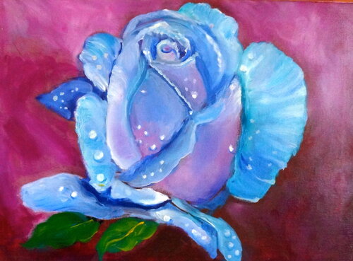 Blue Rose and Dew Drops von Jenny Lee, Malerei kaufen auf Singulart