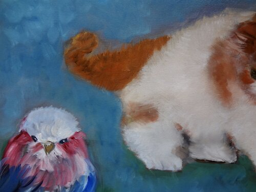 Kitty and the Bird von Jenny Lee, Malerei kaufen auf Singulart