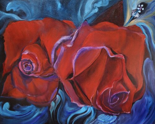 Double Red Roses de Jenny Lee, Pintura a la venta en Singulart