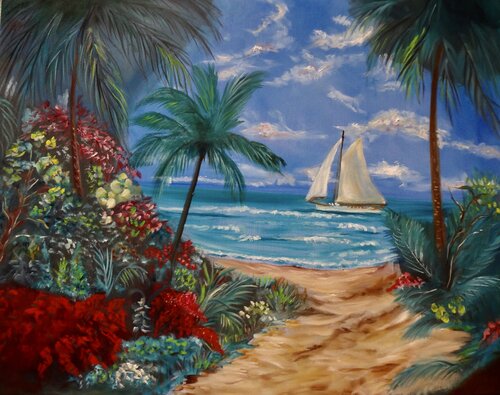 Path to the Beach Hawaii van Jenny Lee, Schilderij te koop op Singulart
