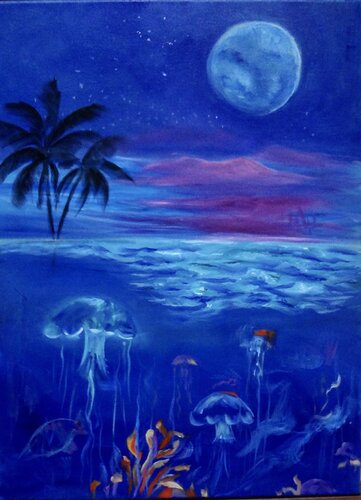 Tropical Moonlit Night von Jenny Lee, Malerei kaufen auf Singulart