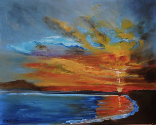 Dazzling Tropical Sunset by Jenny Lee, Painting for Sale on Singulart