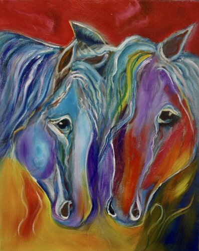 Horse Pair Friends Forever van Jenny Lee, Schilderij te koop op Singulart