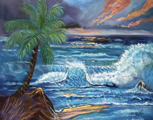 Rolling Waves Sunset par Jenny Lee, Peinture en vente sur Singulart