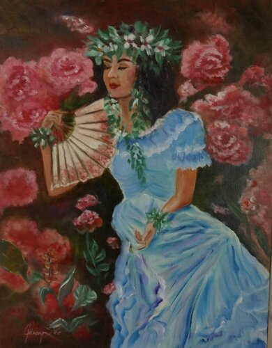 Pretty Muu Muu Blue Dress di Jenny Lee, Pittura in vendita su Singulart