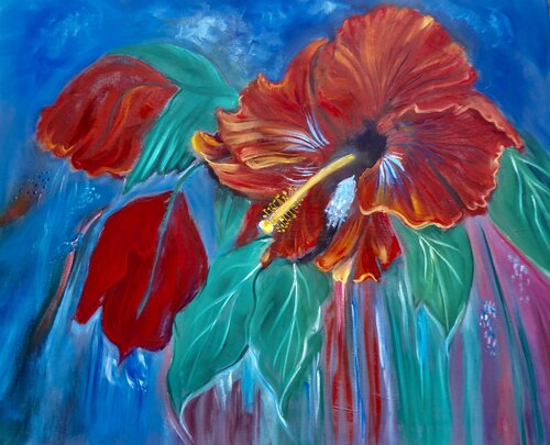 Red Hibiscus Delicious di Jenny Lee, Pittura in vendita su Singulart