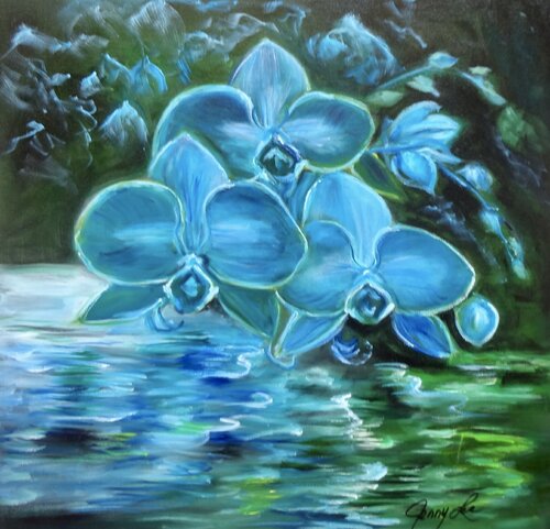 Blue Magic Orchids by Jenny Lee, Painting for Sale on Singulart
