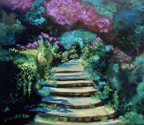 Stairway to Garden of Serenity de Jenny Lee, Pintura a la venta en Singulart