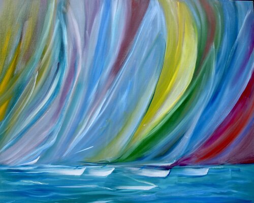 Colorful Sails - Regatta by Jenny Lee, Painting for Sale on Singulart