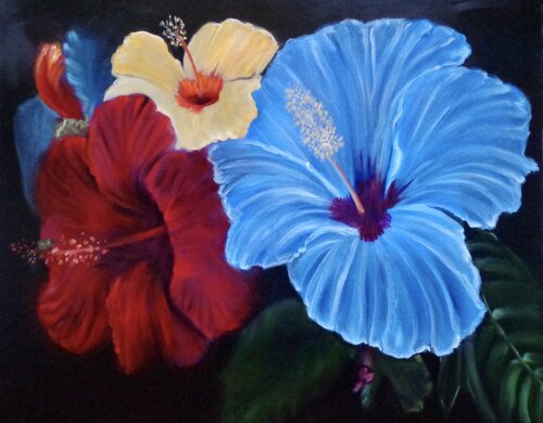 Blue and Red Hibiscus Jenny Lee