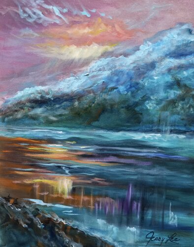 Majestic Mountain Sunset von Jenny Lee, Malerei kaufen auf Singulart