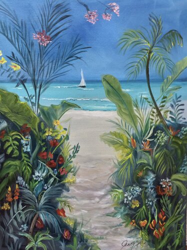 Sandy Tropical Path to the Beach von Jenny Lee, Malerei kaufen auf Singulart