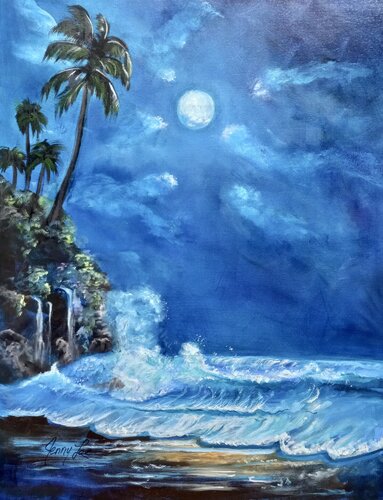 Hawaiian Tropical Moonlight de Jenny Lee, Pintura a la venta en Singulart
