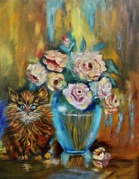 Roses in a Turquoise Vase Jenny Lee