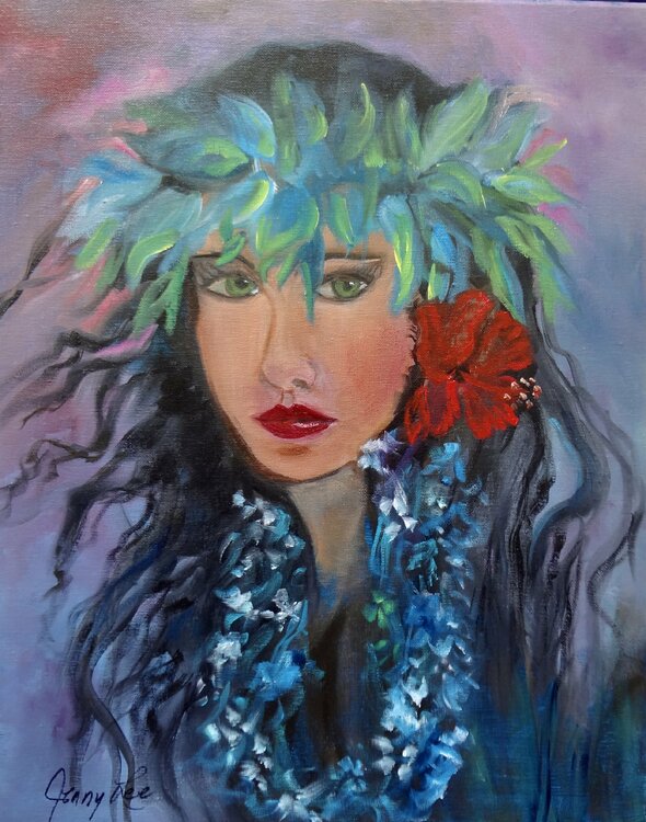 Lovely Hula Girl with Hibiscus in Her Hair Jenny Lee