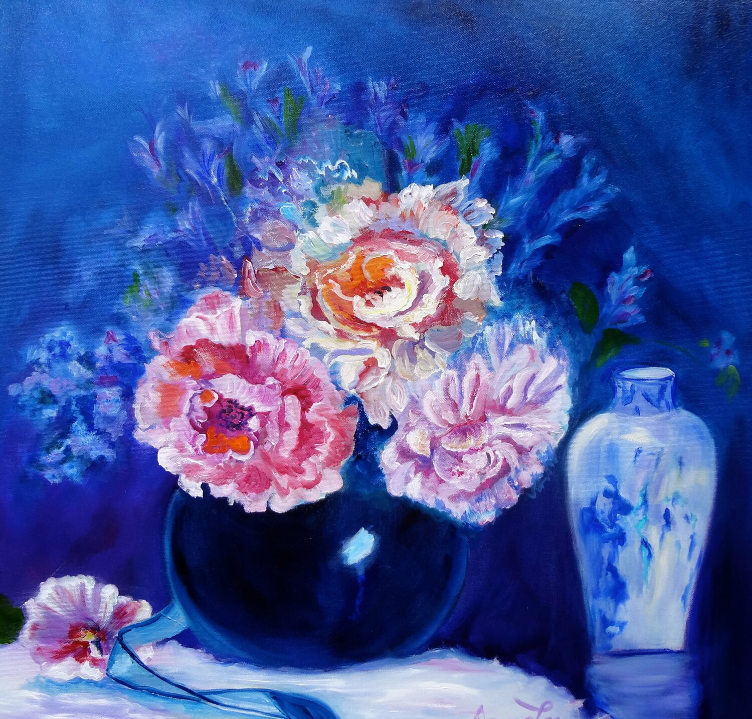 Peonies and Asian Vase Jenny Lee