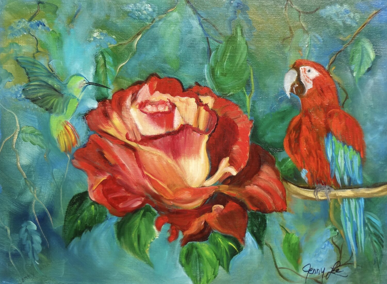 Macaw in the Rose Garden Jenny Lee