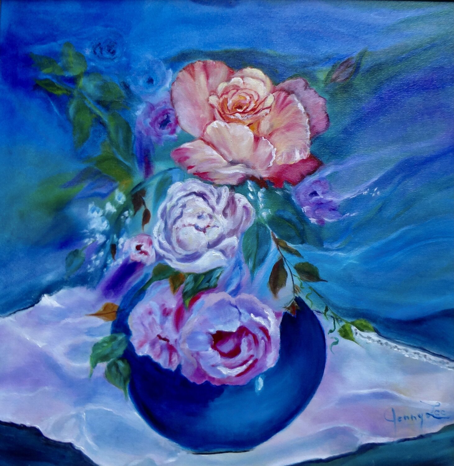 Roses in a Blue Vase Jenny Lee