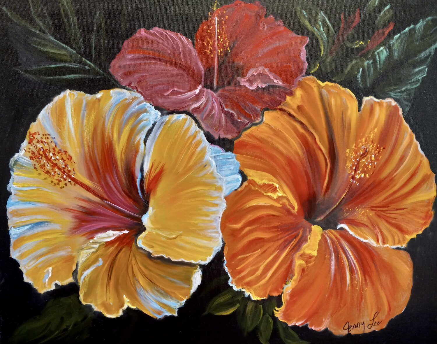 Three Vibrant Hibiscus Jenny Lee