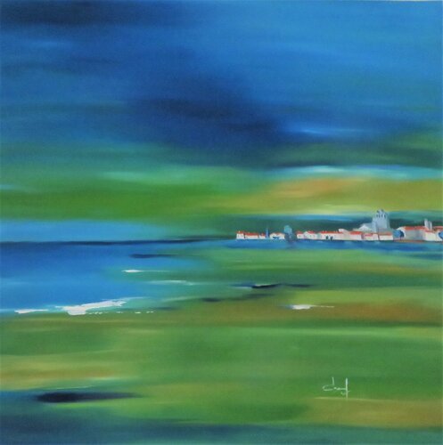 Camargue. Les Saintes Maries de la Mer à l'horizon by Véronique Degabriel, Painting for Sale on Singulart