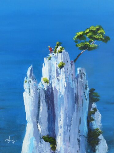 Calanque. Le Grimpeur par Véronique Degabriel, Peinture en vente sur Singulart