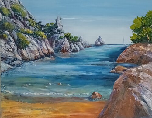 Calanque d'En Vau près de Marseille, petite  plage van Véronique Degabriel, Schilderij te koop op Singulart