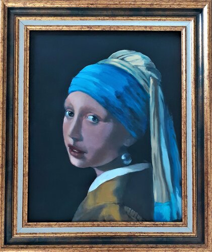 La jeune fille à la perle de Johannes Vermeer (Copie) par Véronique Degabriel, Peinture en vente sur Singulart