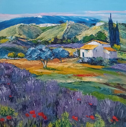 Les lavandes en Vaucluse by Véronique Degabriel, Painting for Sale on Singulart