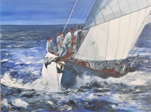 Régate en Méditerranée, les voiles de Saint Tropez by Véronique Degabriel, Painting for Sale on Singulart
