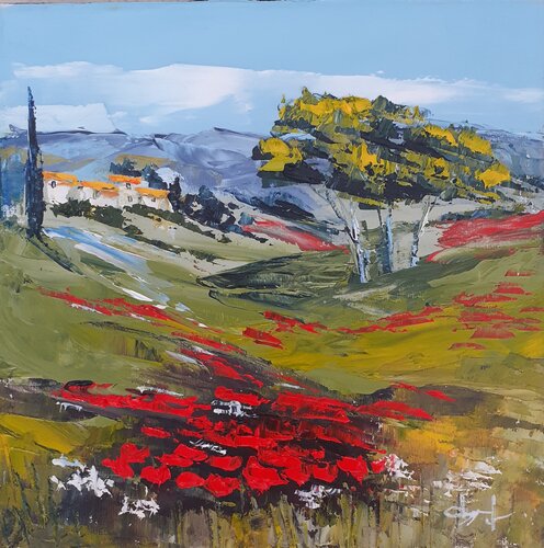 Coquelicots  en Provence by Véronique Degabriel, Painting for Sale on Singulart