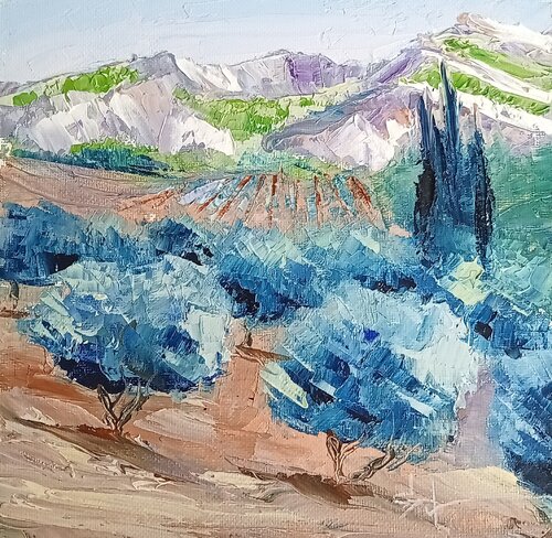 Oliveraie dans les  Alpilles peinture  de  Provence by Véronique Degabriel, Painting for Sale on Singulart