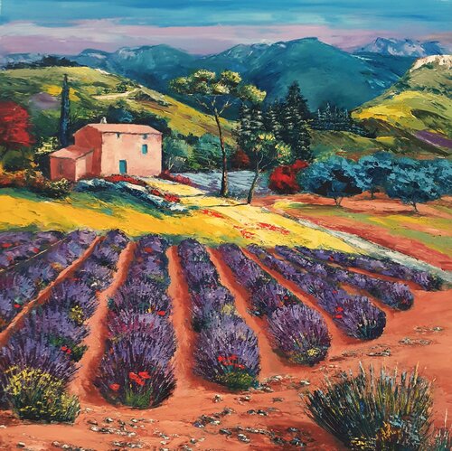 Champ de lavandes en Provence. Lavanders in Provence by Véronique Degabriel, Painting for Sale on Singulart