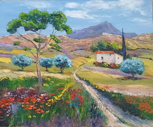 Sur le chemin de la Montagne Sainte Victoire en Provence by Véronique Degabriel, Painting for Sale on Singulart
