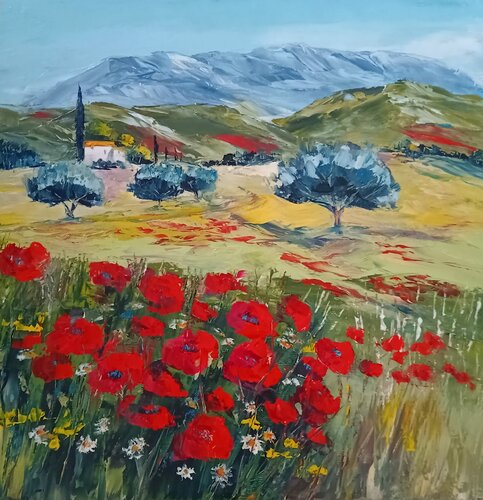 Champ de coquelicots en Provence by Véronique Degabriel, Painting for Sale on Singulart