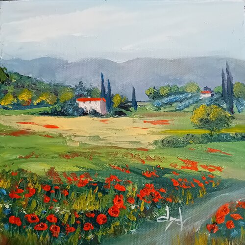Coquelicots près du Luberon en Provence par Véronique Degabriel, Peinture en vente sur Singulart