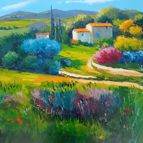 Le Printemps dans le Luberon s’en Provence van Véronique Degabriel, Schilderij te koop op Singulart