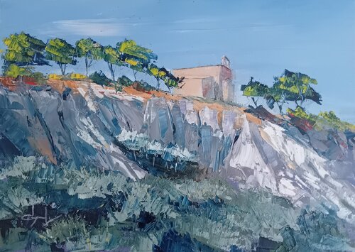La petite chapelle sur la colline en Provence by Véronique Degabriel, Painting for Sale on Singulart