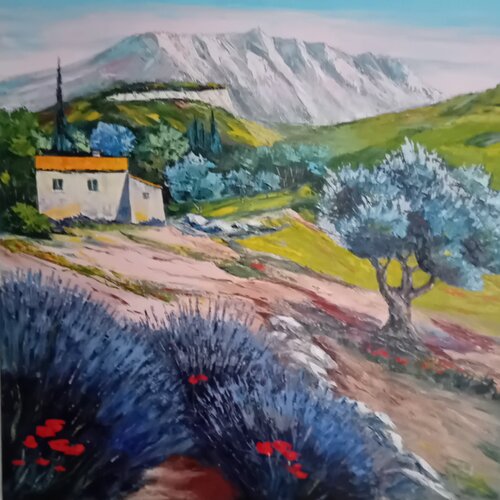 La Provence près de la montagne Sainte Victoire à Aix en Provence by Véronique Degabriel, Painting for Sale on Singulart
