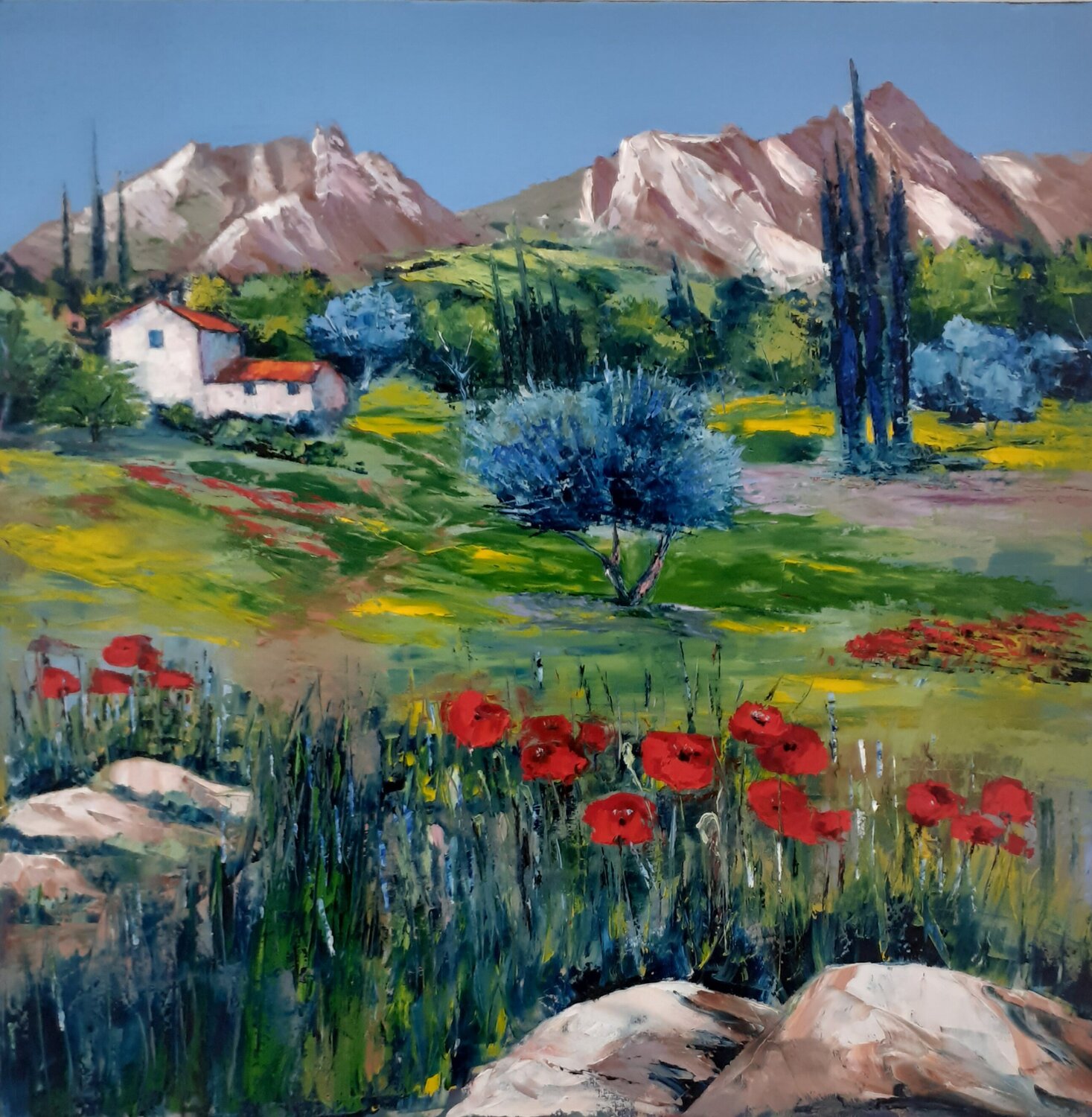 Printemps dans les Alpilles en Provence Véronique Degabriel Dipinto originale in vendita