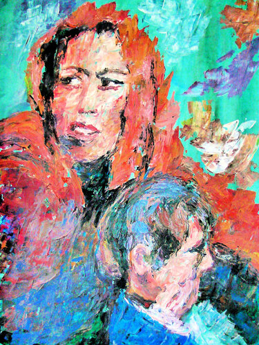 Defending mother - Threatened by Gabriëlla Cleuren, 絵画 for Sale on Singulart