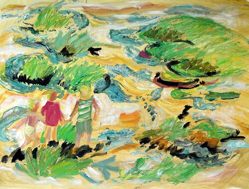 Children on the mudflats by Gabriëlla Cleuren, 종이 for Sale on Singulart